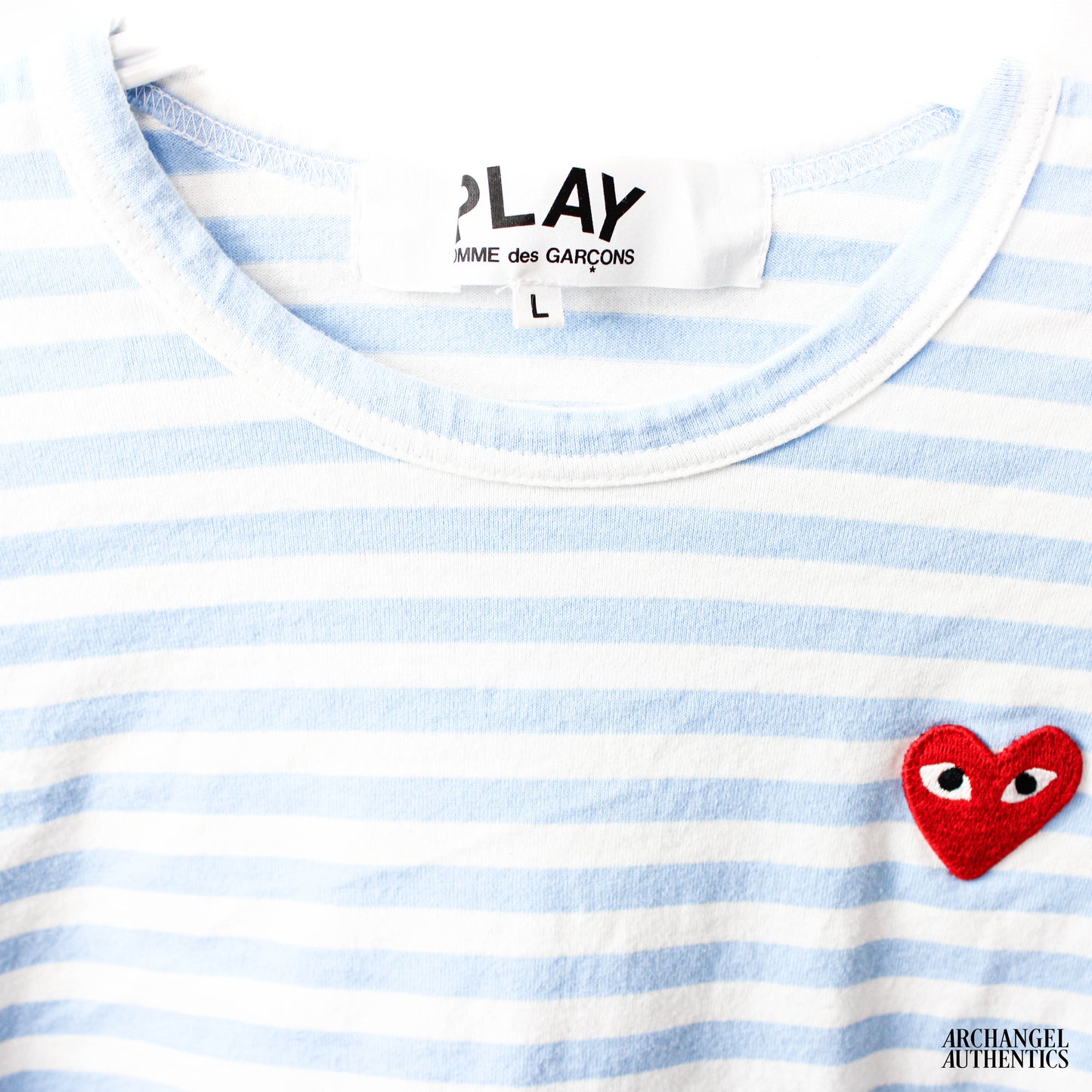 COMME DES GARCONS PLAY Pastel Blue Striped Long Sleeve T-Shirt