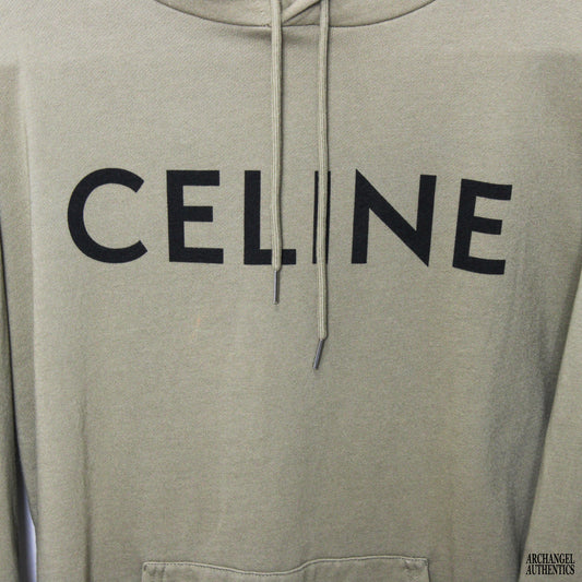 Celine Loose Hoodie Front Logo Print Khaki