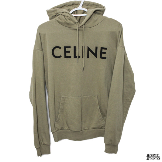 Celine Loose Hoodie Front Logo Print Khaki