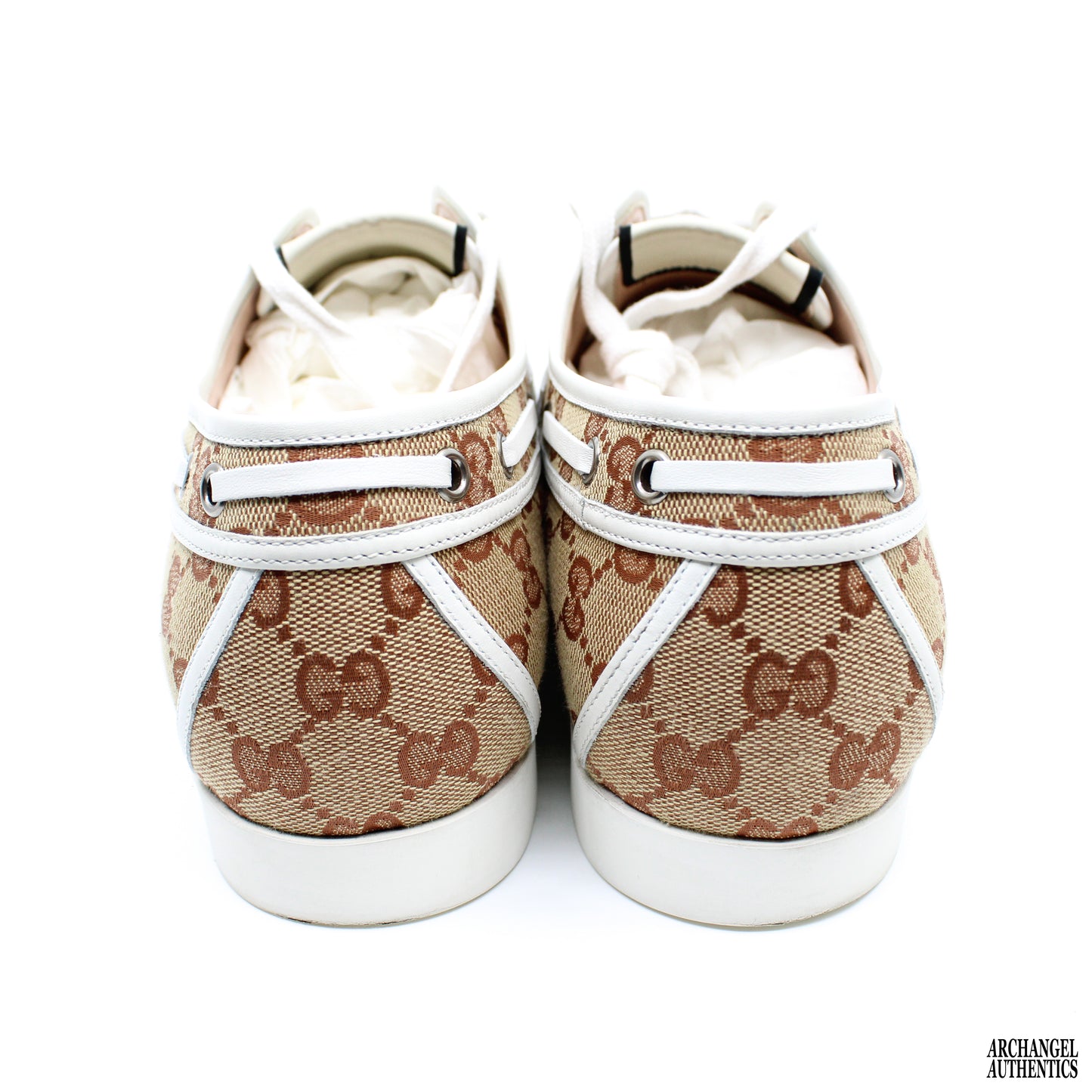Gucci GG Canvas Leather Trim Embellishment Boat Shoes