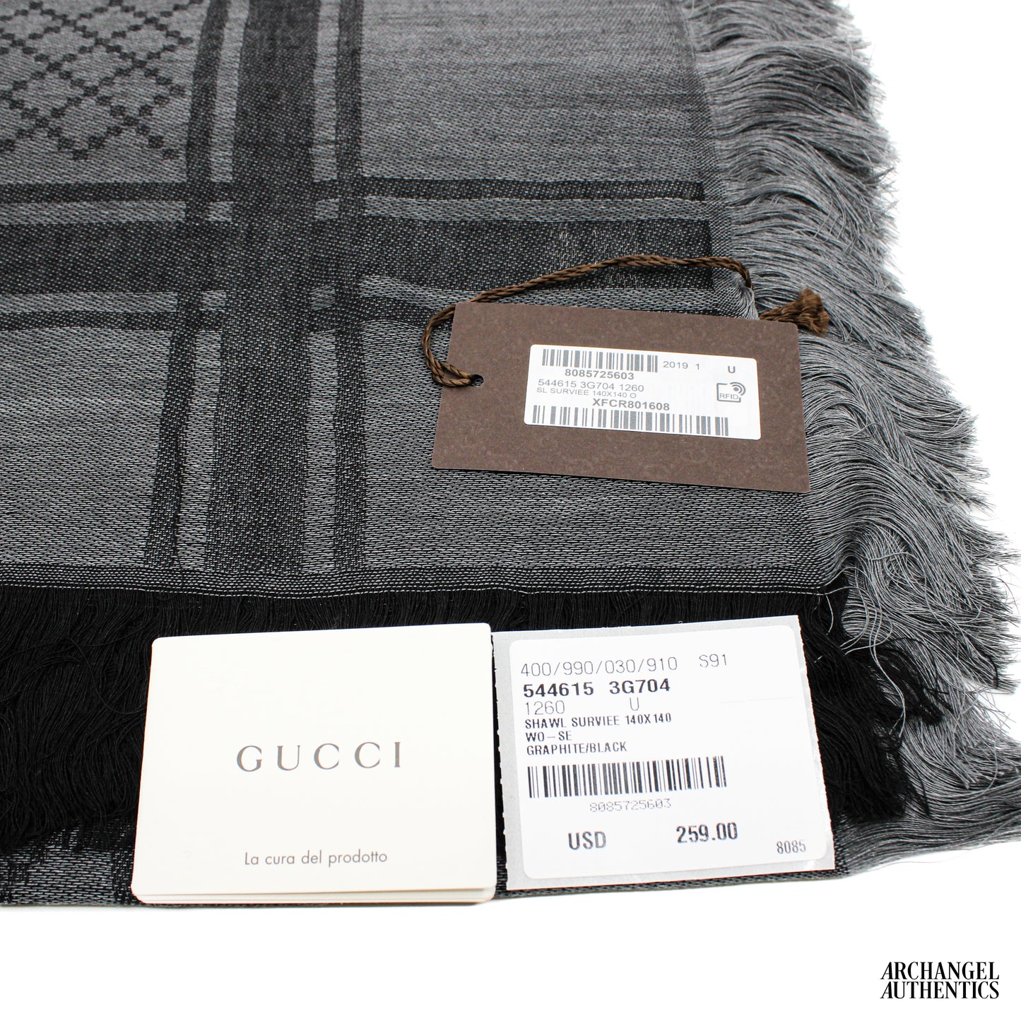 Gucci GG Diamante Dark Grey Scarf