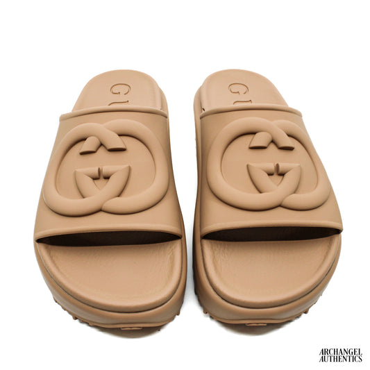 Gucci GG Oversize Slide Sandal Interlocking G Light Brown (Women's)