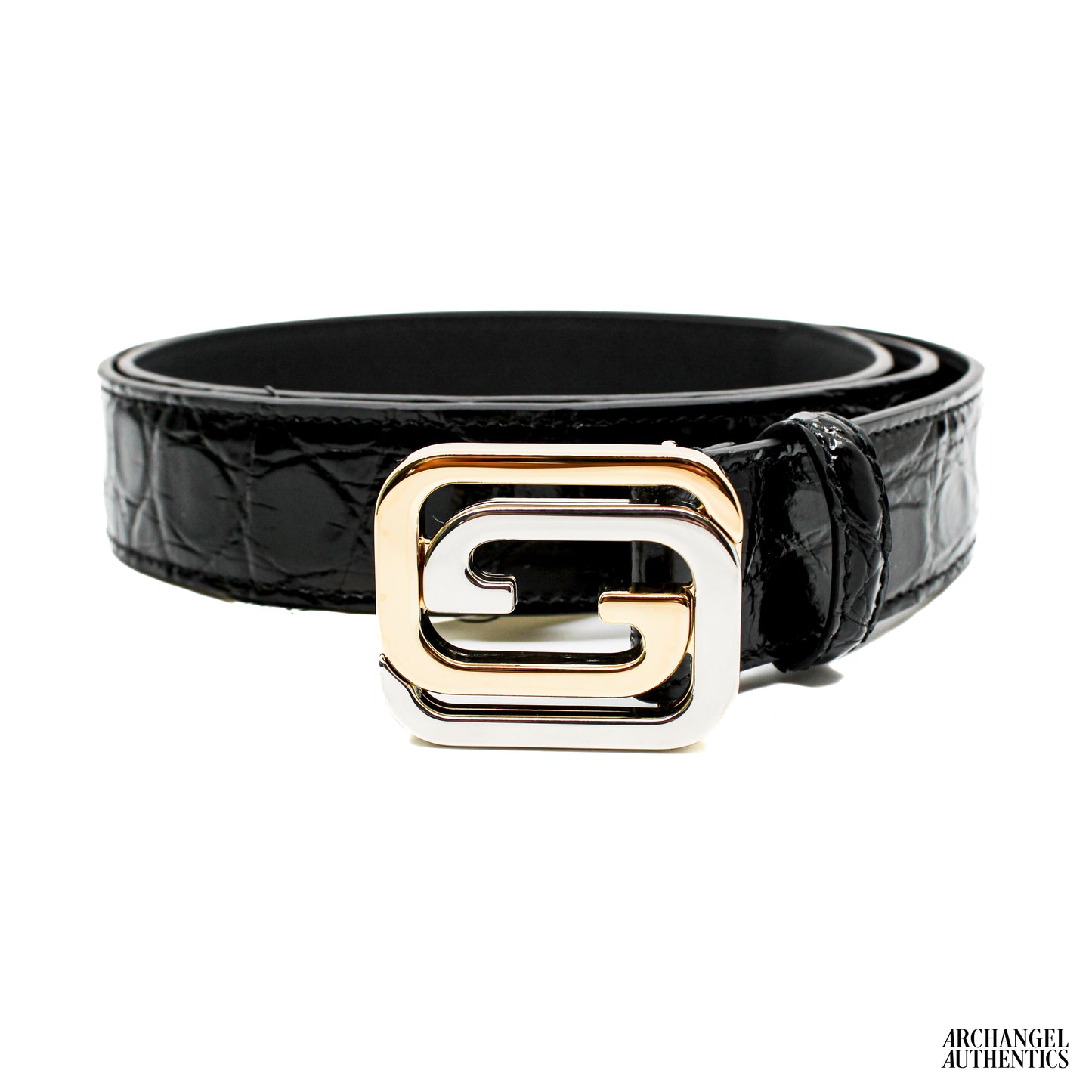Gucci Interlocking G Crocodile Leather Belt Black | 715604 E7I0X 1000