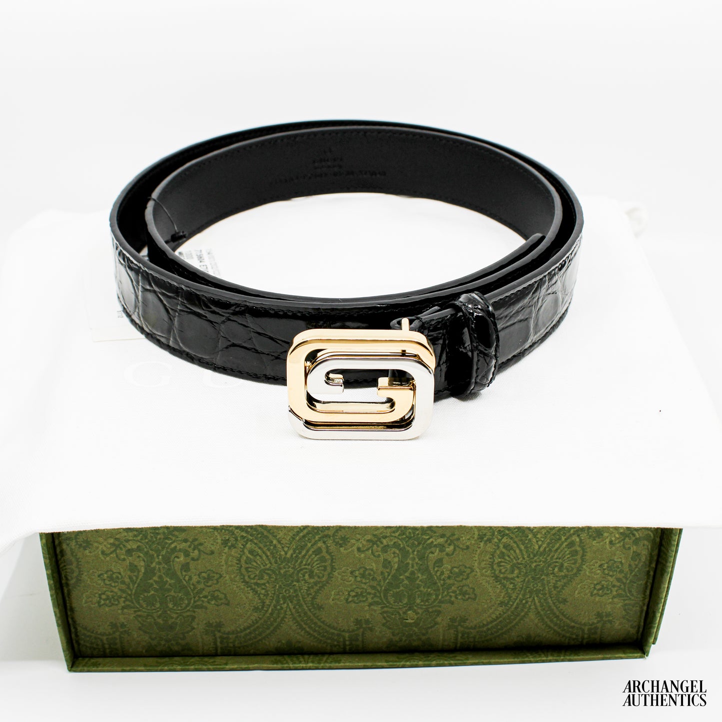 Gucci Interlocking G Crocodile Leather Belt Black | 715604 E7I0X 1000