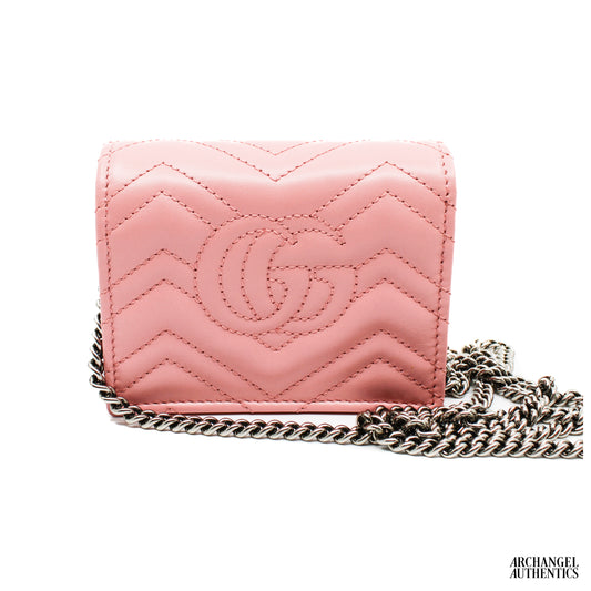 Gucci Marmont Card Case Wallet On Chain GG (5 Card Slot) Pastel Pink