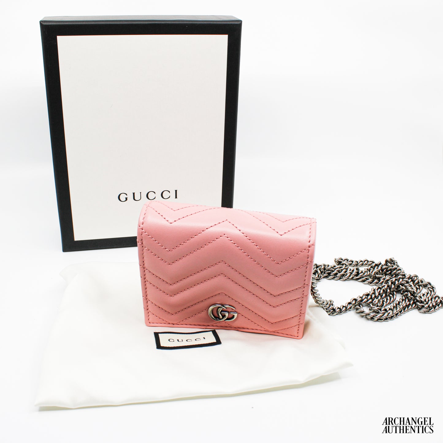Gucci Marmont Card Case Wallet On Chain GG (5 Card Slot) Pastel Pink