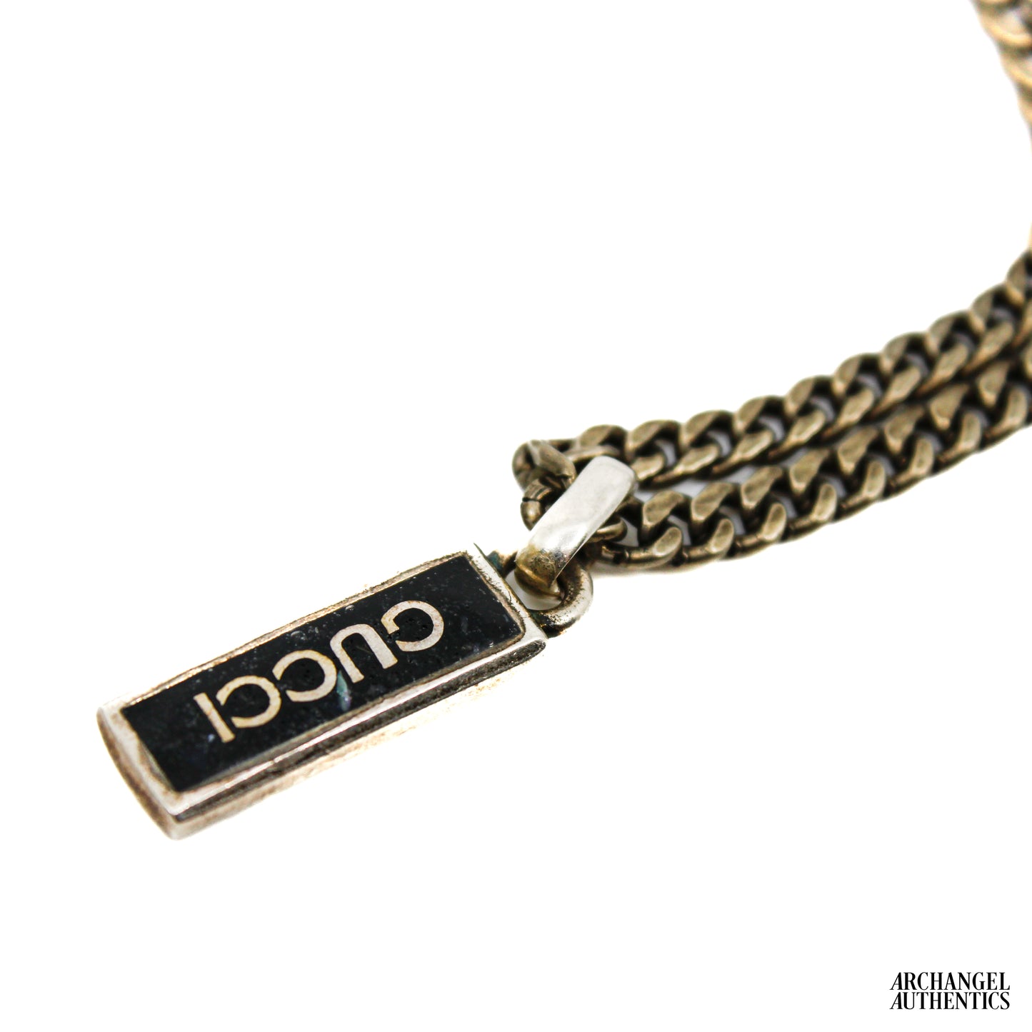 Gucci Sterling Silver Curb Link Chain w/ Enamel Pendant Tag Black 678714 J8410 1064