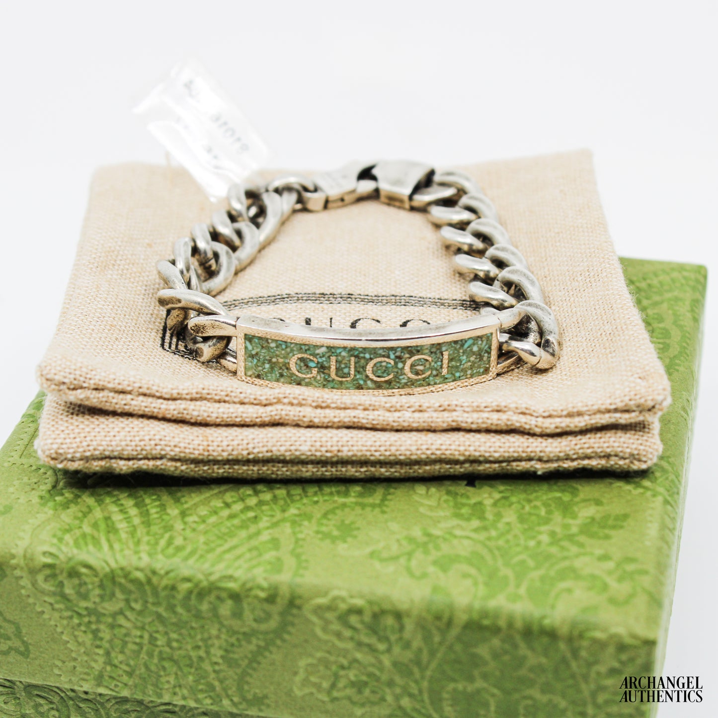Gucci Sterling Silver Curb Link Tag Bracelet w/ Enamel | 678712 J8410 9071