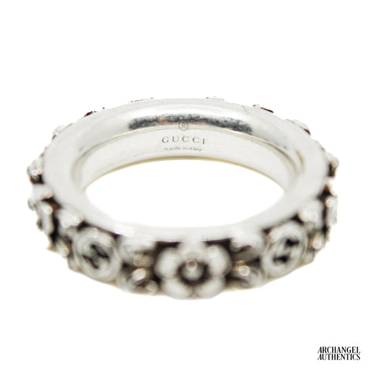 Gucci Sterling Silver Interlocking G Floral Ring
