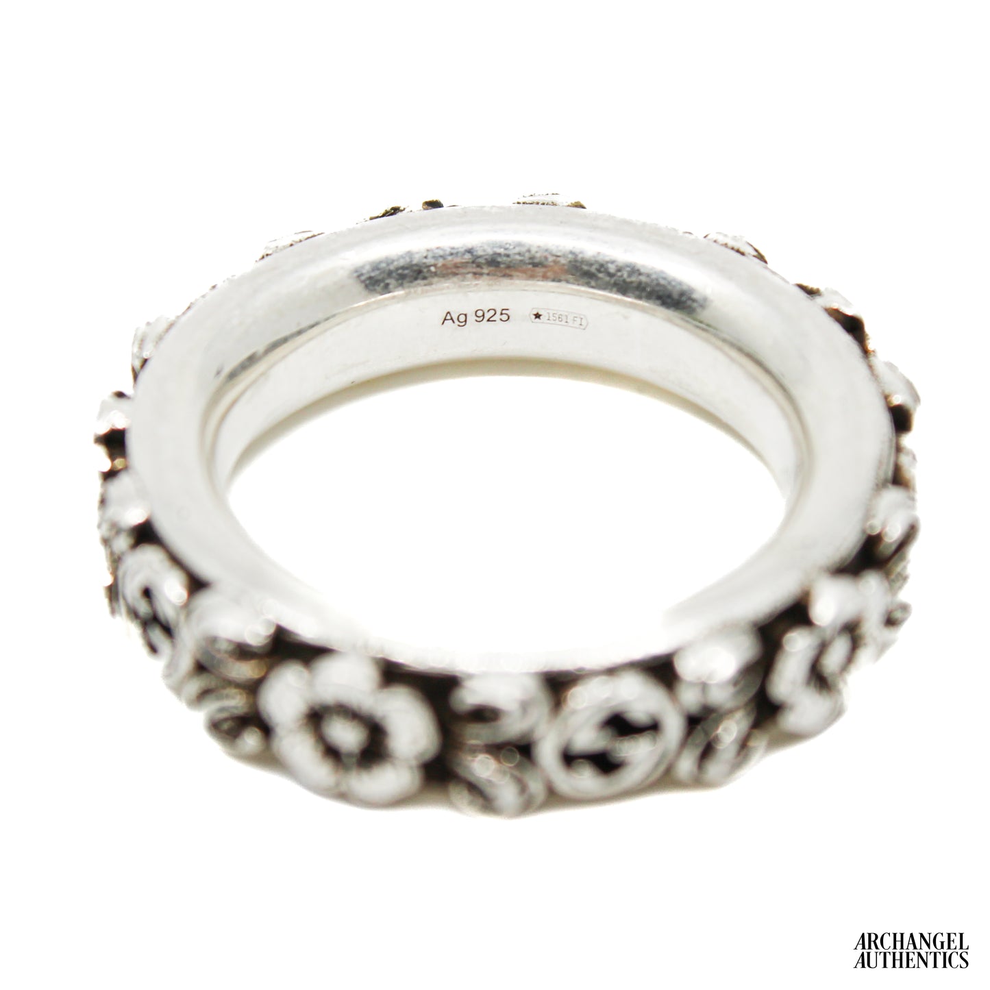 Gucci Sterling Silver Interlocking G Floral Ring