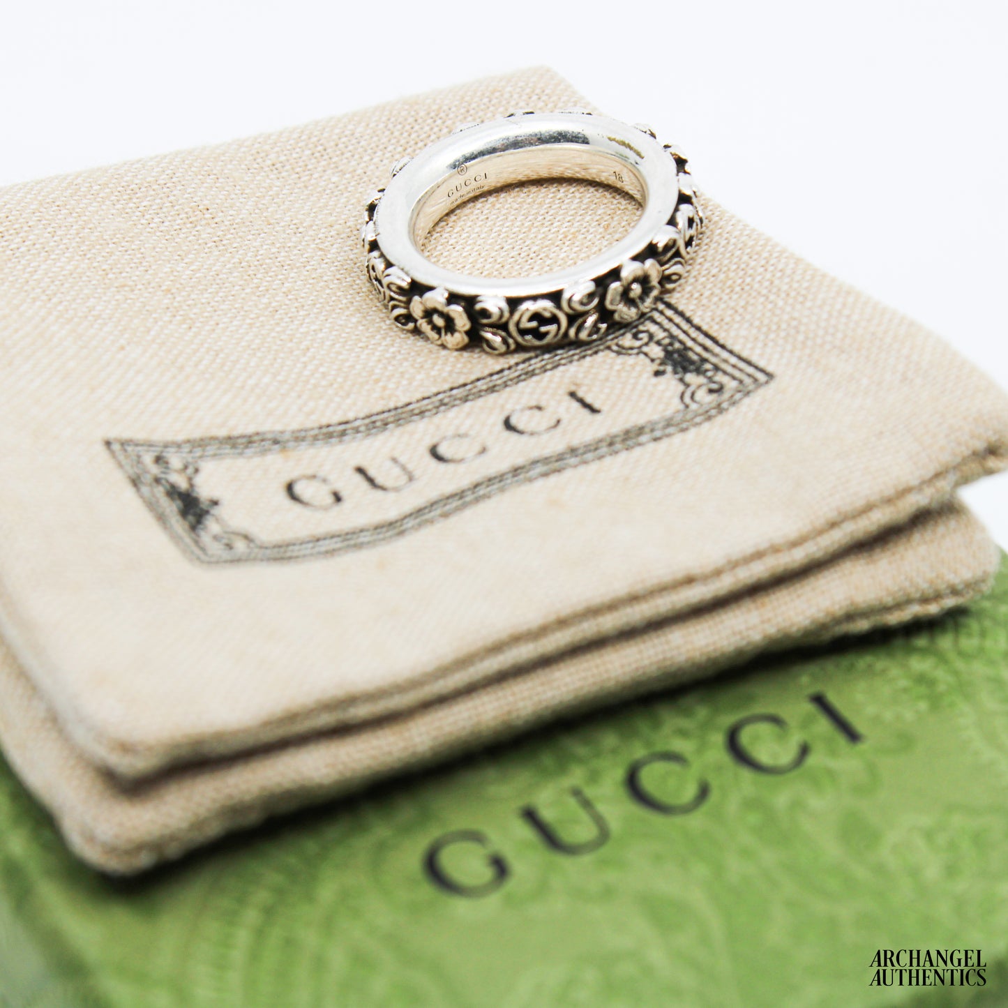 Gucci Sterling Silver Interlocking G Floral Ring