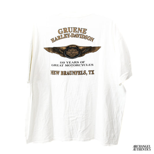 Harley Davidson Gruene New Braunfels Texas 110th Anniversary Pocket T-Shirt White