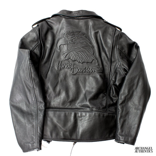 Harley Davidson Leather Bikers Jacket Embossed Eagle Black Black