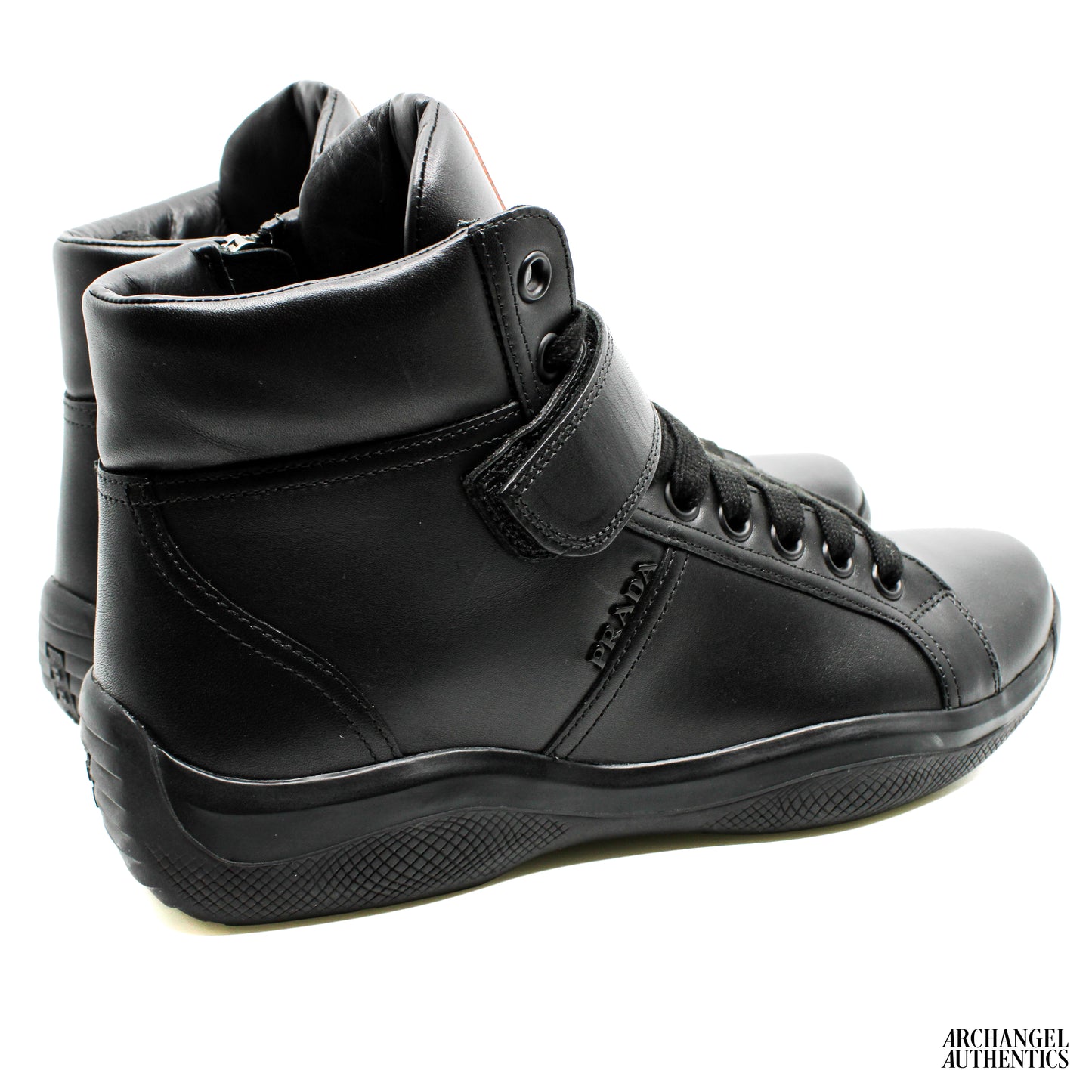 Prada Men's Black Leather Ankle Boot Sneaker Calzature Uomo