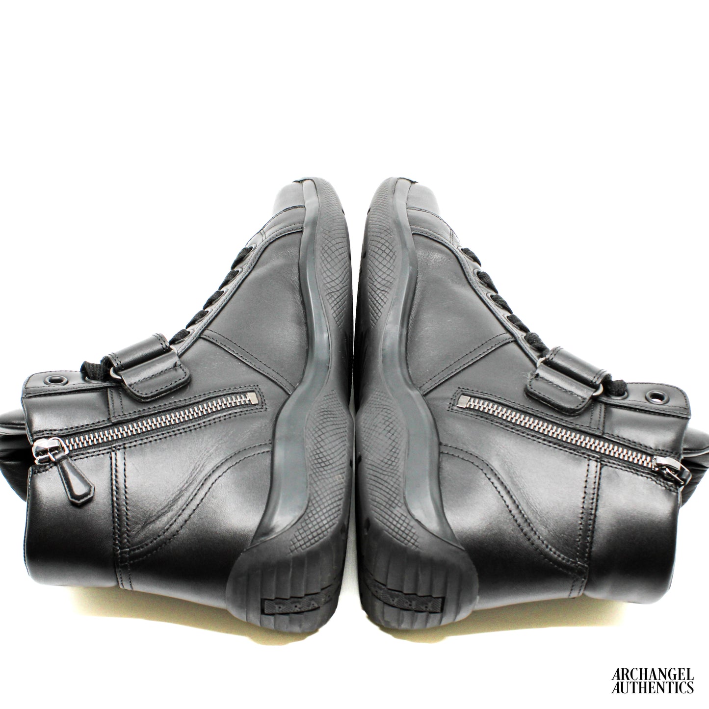 Prada Men's Black Leather Ankle Boot Sneaker Calzature Uomo