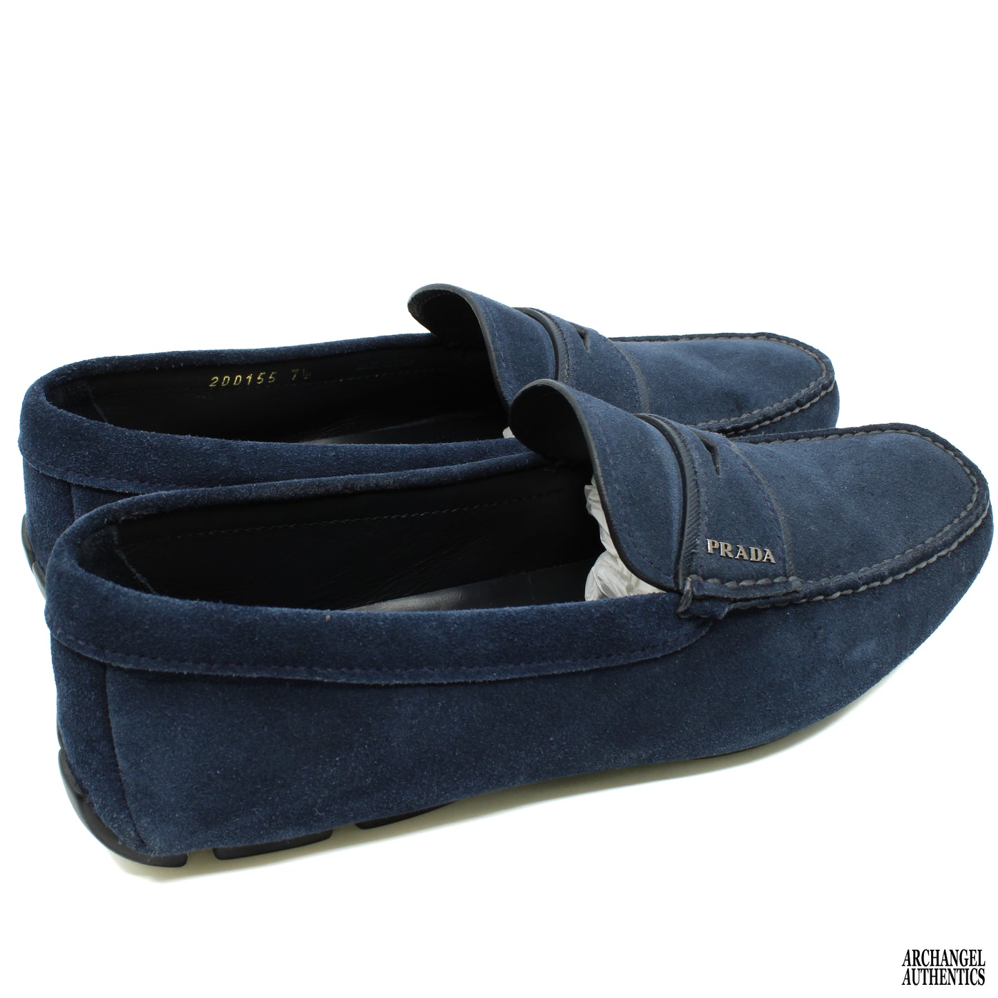 Prada Blue Suede Loafer Calzature Uomo Nero Bleu