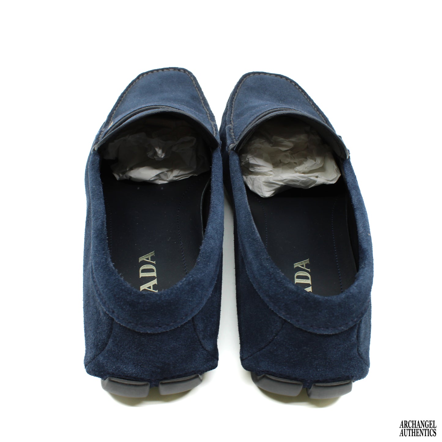 Prada Blue Suede Loafer Calzature Uomo Nero Bleu