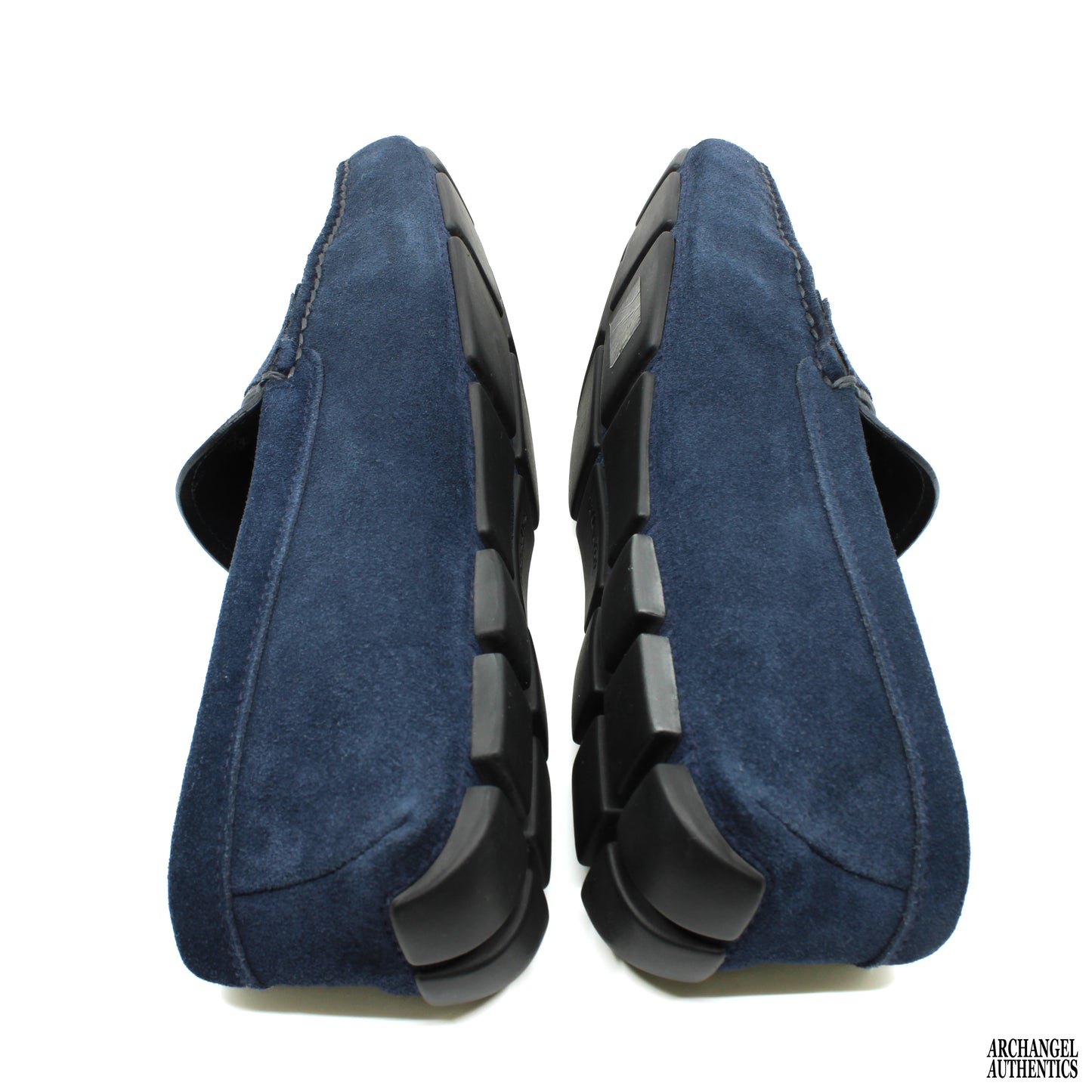 Prada Blue Suede Loafer Calzature Uomo Nero Bleu