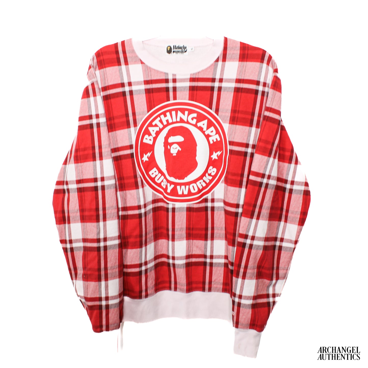 BAPE Check Gift Busy Works Crewneck Red