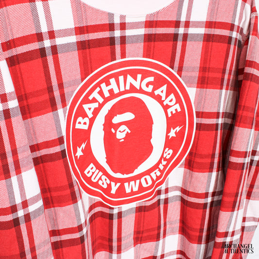 BAPE Check Gift Busy Works Crewneck Red