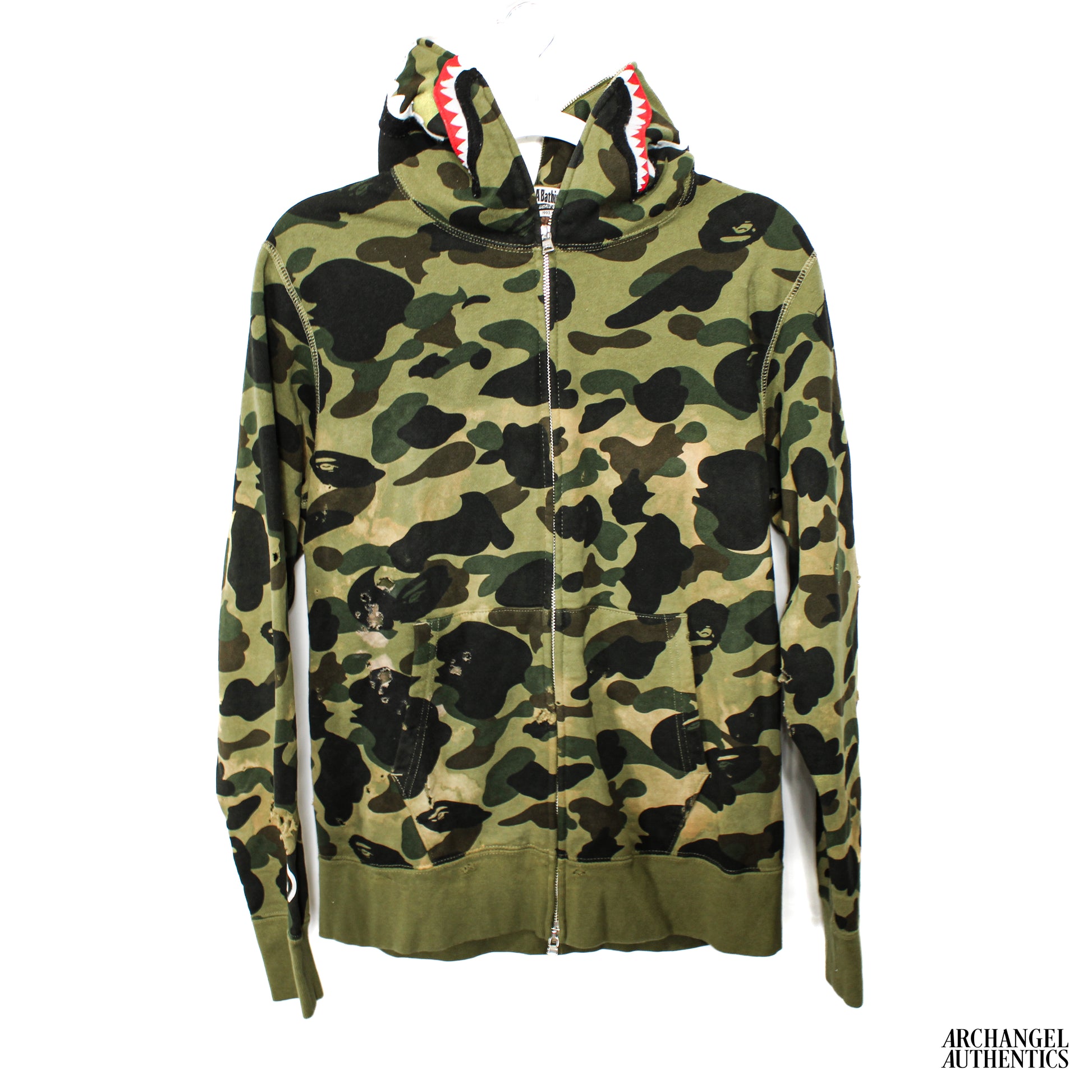 BAPE Shark 1st Camo Shark Relaxed Full Zip Hoodie Green for Women