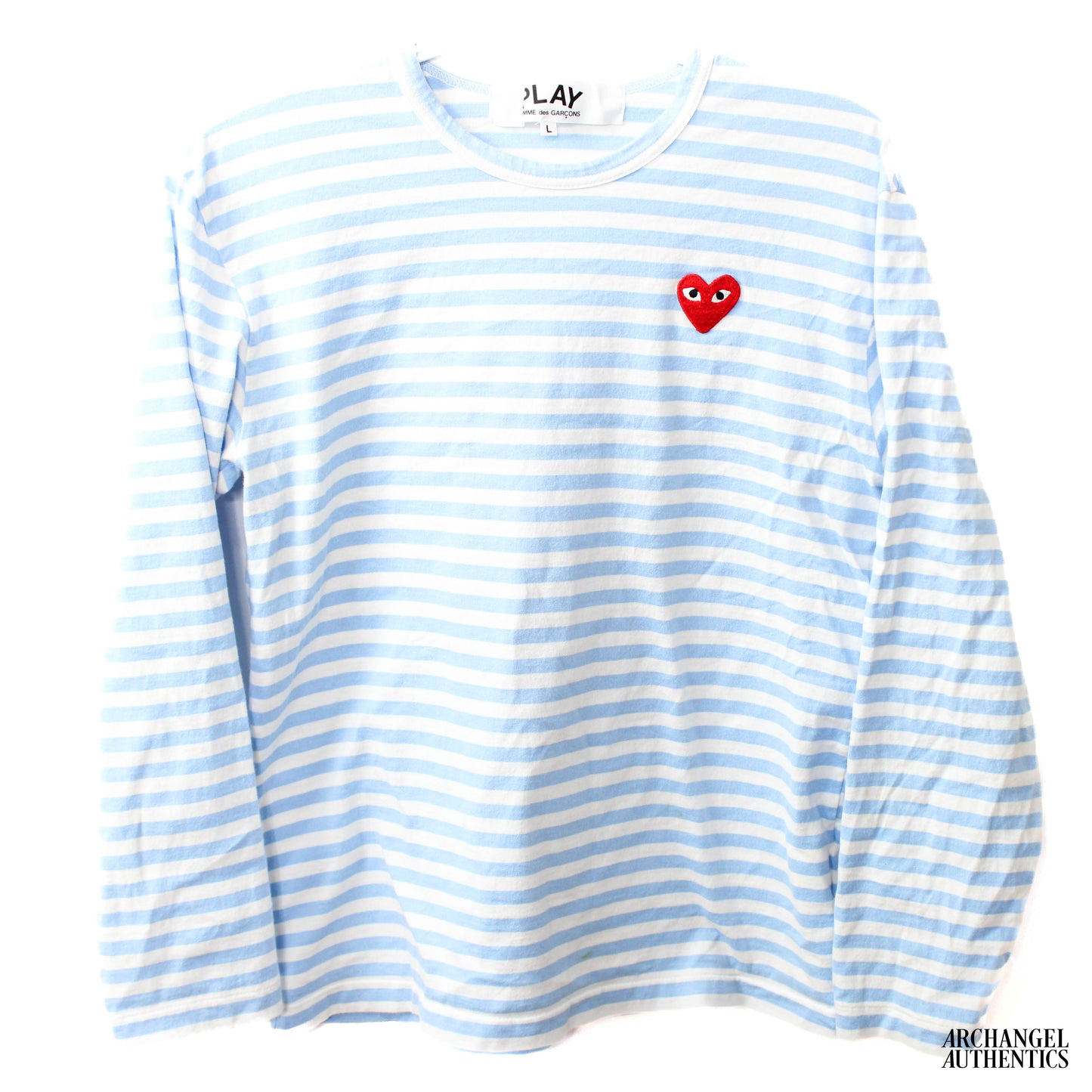 COMME DES GARCONS PLAY Pastel Blue Striped Long Sleeve T-Shirt
