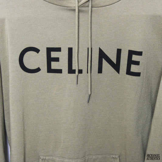 Sudadera con capucha suelta Celine Estampado de logotipo en la parte delantera Caqui
