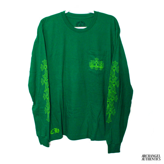 Chrome Hearts Cemetary Cross Long Sleeve T-Shirt Kelly Green/Glo Green