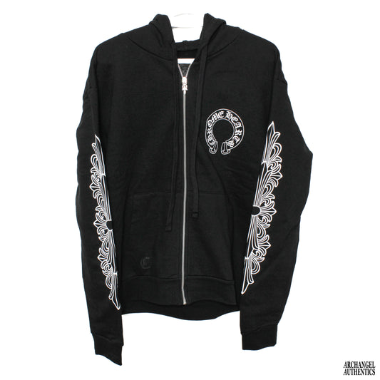 Chrome Hearts Horseshoe Floral Cross-Sleeve Zip Up Hoodie