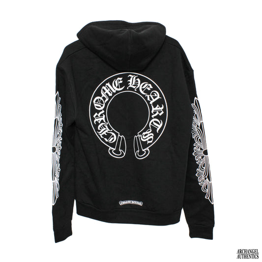 Chrome Hearts Horseshoe Floral Cross-Sleeve Zip Up Hoodie