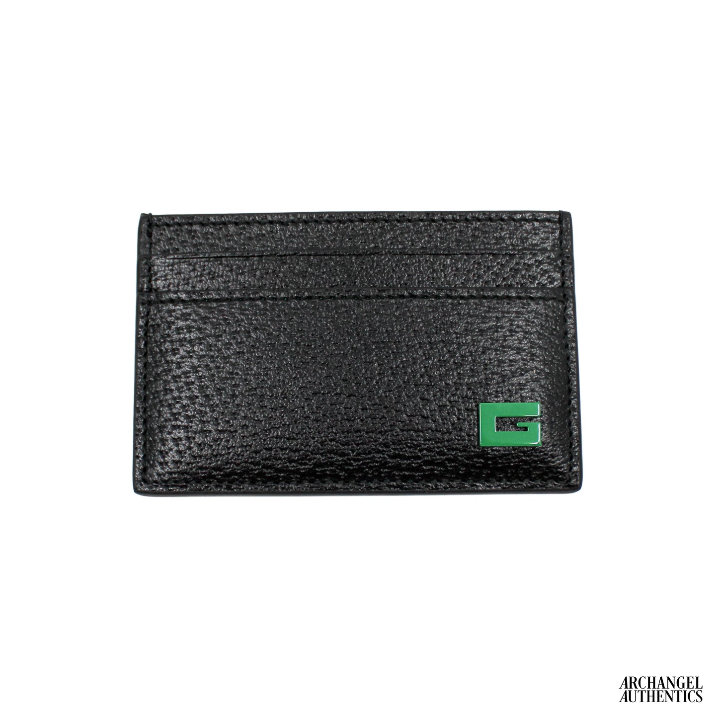 Gucci Card Holder Black Leather Green G Logo | 739361 1AAJA 1097