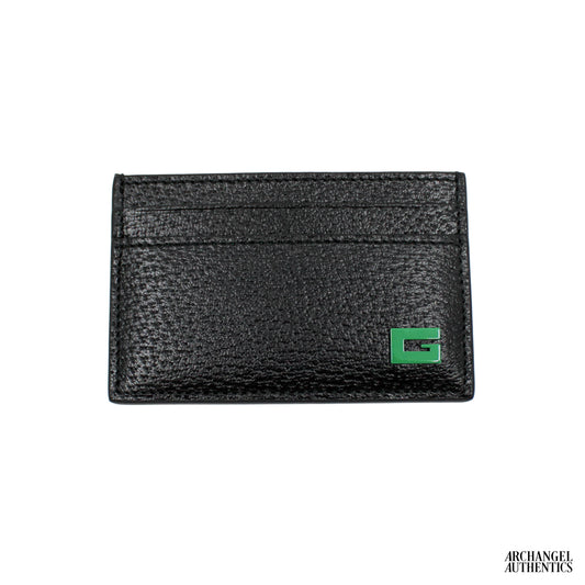 Gucci Card Holder Black Leather Green G Logo | 739361 1AAJA 1097