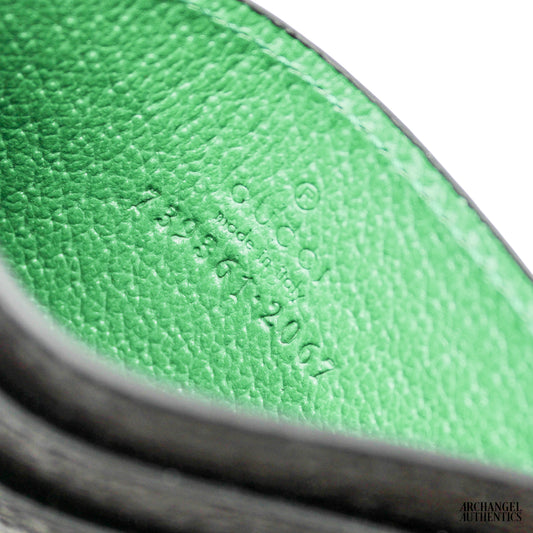 Gucci Card Holder Black Leather Green G Logo | 739361 1AAJA 1097