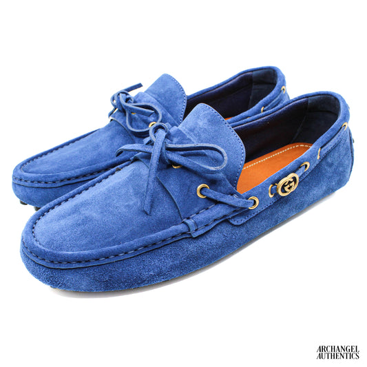 Gucci Driver Interlocking G Supersofty Mocassin Suede Royale Blue