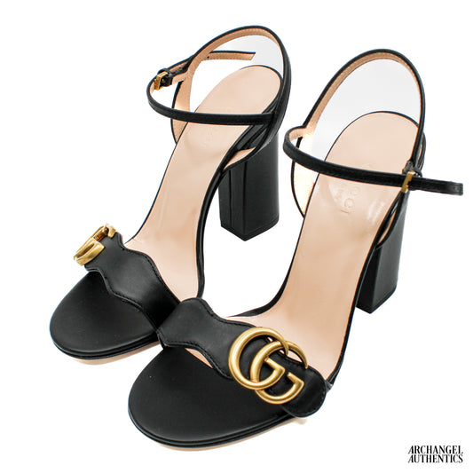 Gucci GG 105mm Heeled Sandal Black Leather