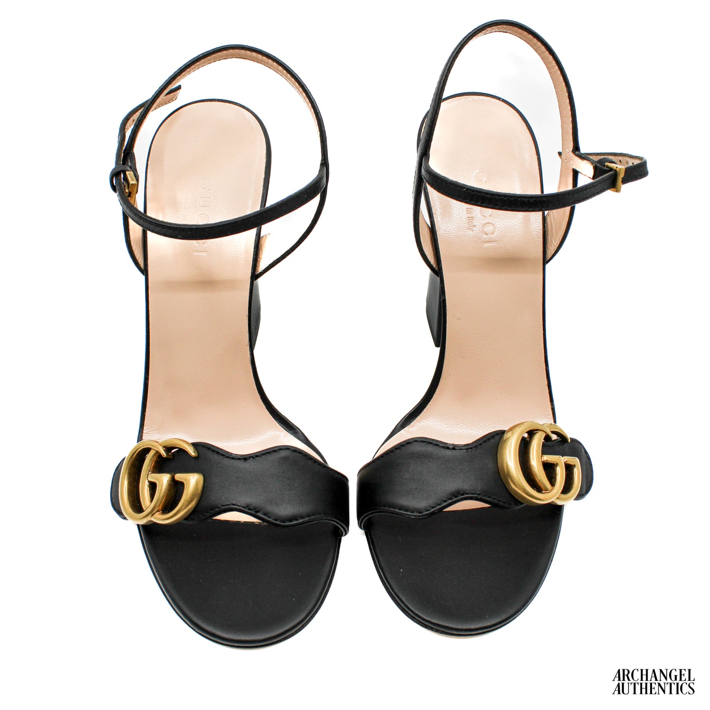Gucci GG 105mm Heeled Sandal Black Leather