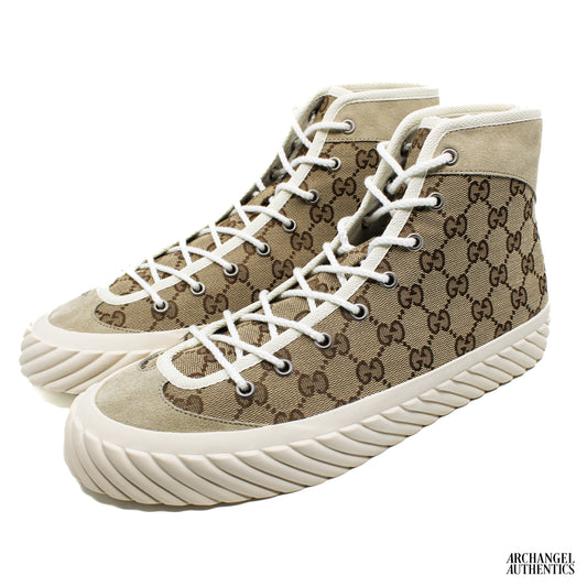 Gucci GG Canvas Aged High Top Sneakers Brown