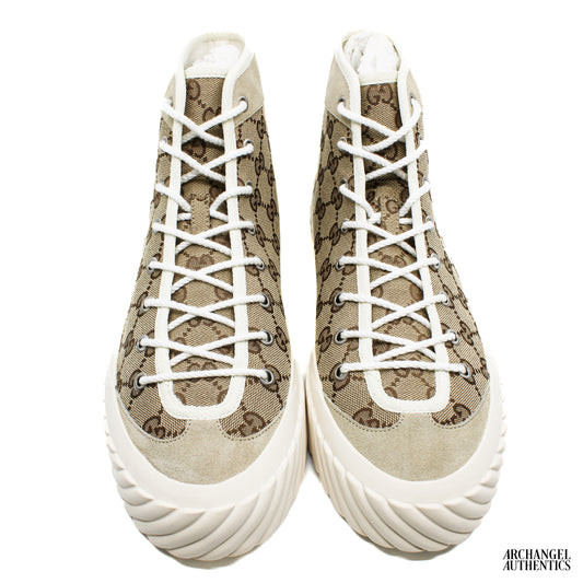 Gucci GG Canvas Aged High Top Sneakers Brown