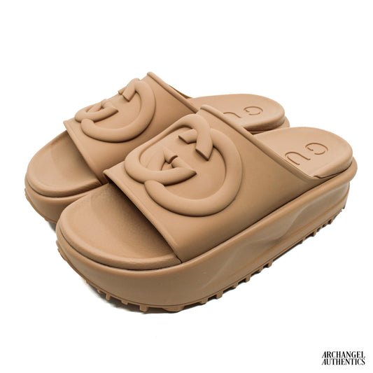 Gucci GG Oversize Slide Sandal Interlocking G Light Brown (Women's)