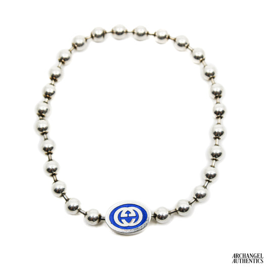 Gucci Interlocking G Boule Chain Bracelet Blue 753437 J8410 8136