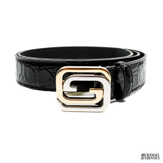 Gucci Interlocking G Crocodile Leather Belt Black | 715604 E7I0X 1000