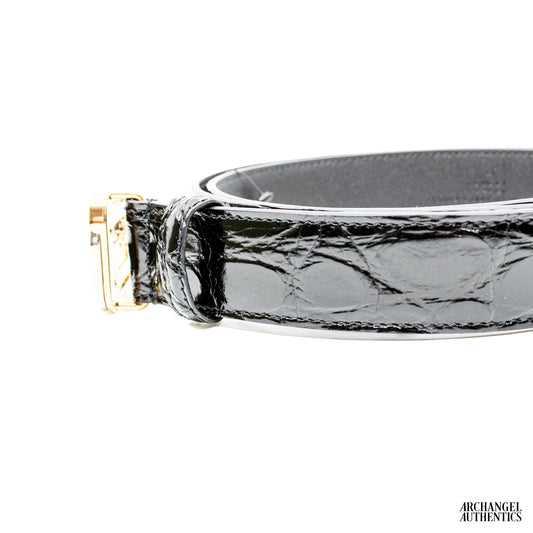 Gucci Interlocking G Crocodile Leather Belt Black | 715604 E7I0X 1000