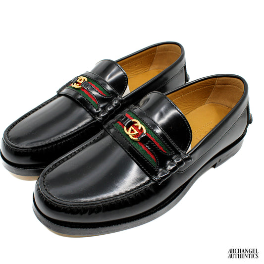 Gucci Interlocking G Loafers Black Green Red Web