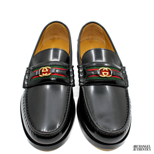 Gucci Interlocking G Loafers Black Green Red Web