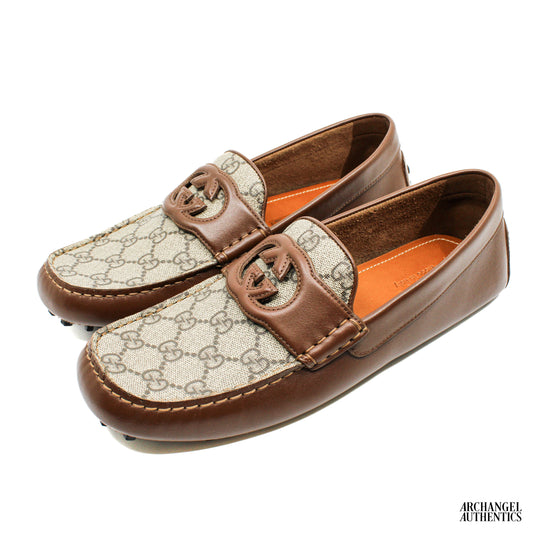 Gucci Interlocking G Moccasins Supreme Brown Slip On Loafer Driver