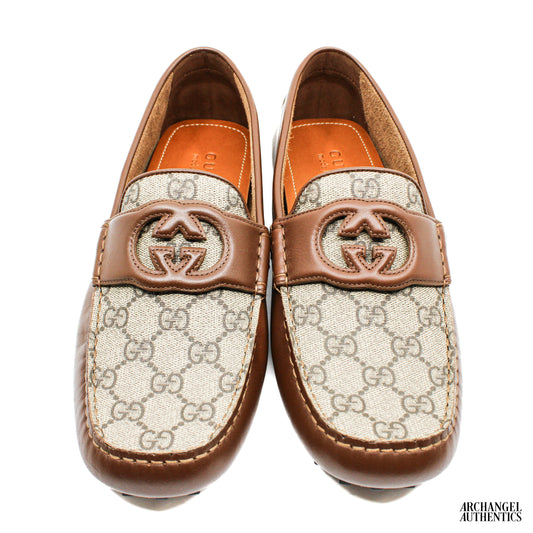 Gucci Interlocking G Moccasins Supreme Brown Slip On Loafer Driver