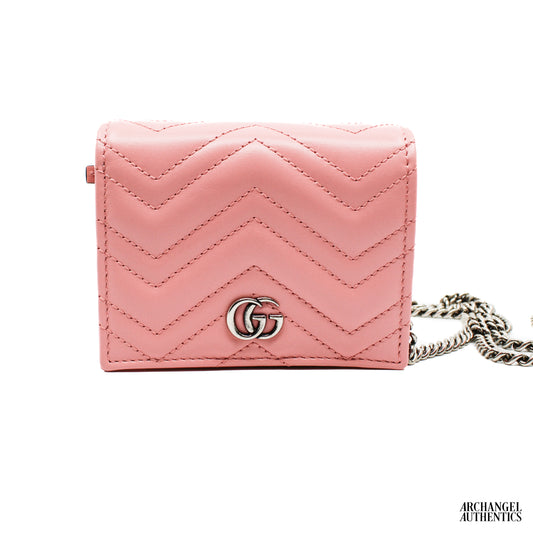 Gucci Marmont Card Case Wallet On Chain GG (5 Card Slot) Pastel Pink