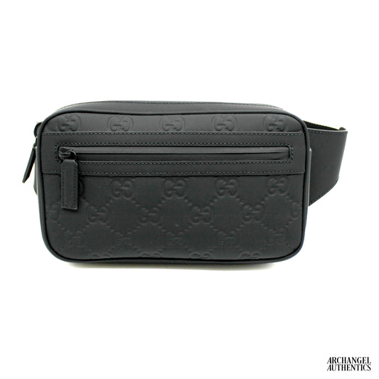 Gucci Small Black Rubber-Effect Leather Belt Bag | Retail $1,600