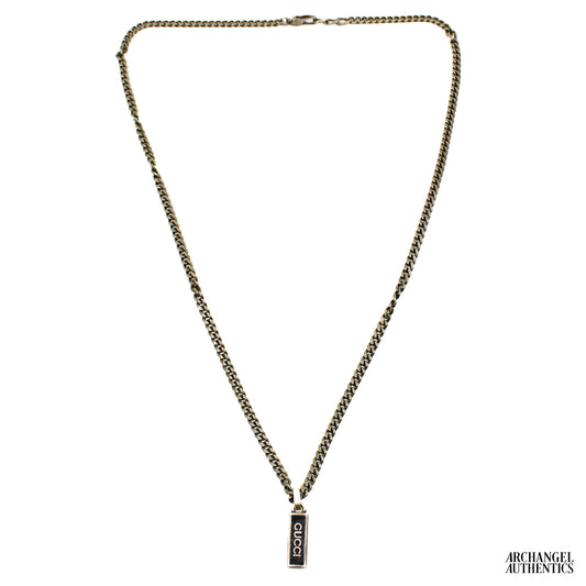 Gucci Sterling Silver Curb Link Chain w/ Enamel Pendant Tag Black 678714 J8410 1064
