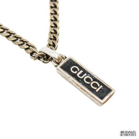 Gucci Sterling Silver Curb Link Chain w/ Enamel Pendant Tag Black 678714 J8410 1064